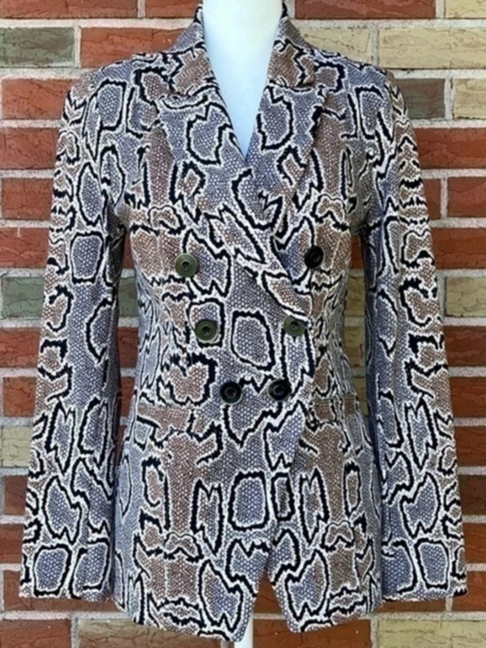 CAbi Python Snake Print Double-Breasted Blazer Jacket Brown Black 🐍